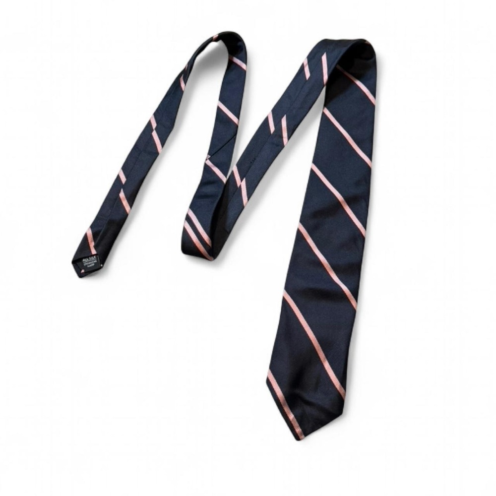 Vintage 80s/90s Claybrooke‎ Navy & Pink Striped Preppy Repp 100% Silk Tie